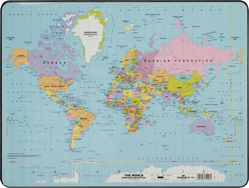 DURABLE Weltkarte Schreibunterlage PVC (Polyvinylchlorid) Mehrfarbig 53 x 40 cm