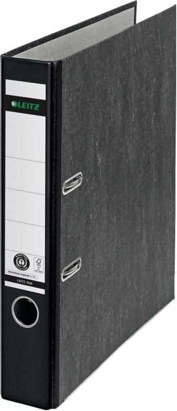 Leitz 180° Schmal Ordner DIN A4 52 mm Schwarz 2 Ringe 1050 Pappkarton Wolkenmarmor Hochformat Recycled