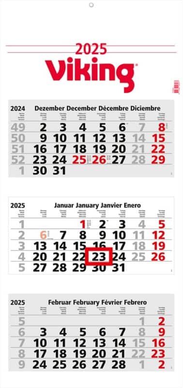 Viking Wandkalender Maxi Light 2026 Sonderformat 3 Monate pro Seite Weiß Deutsch, Englisch, Französisch, Spanisch