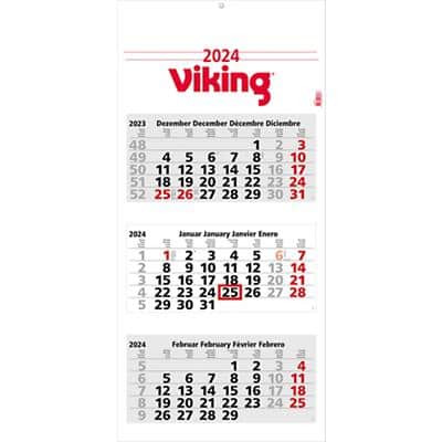 Viking Kalender Maxi Light Spezial 2024 3 Monate/ 1 Seite Karton, Papier Weiß Deutsch, Englisch, Französisch, Spanisch 33 x 70 cm