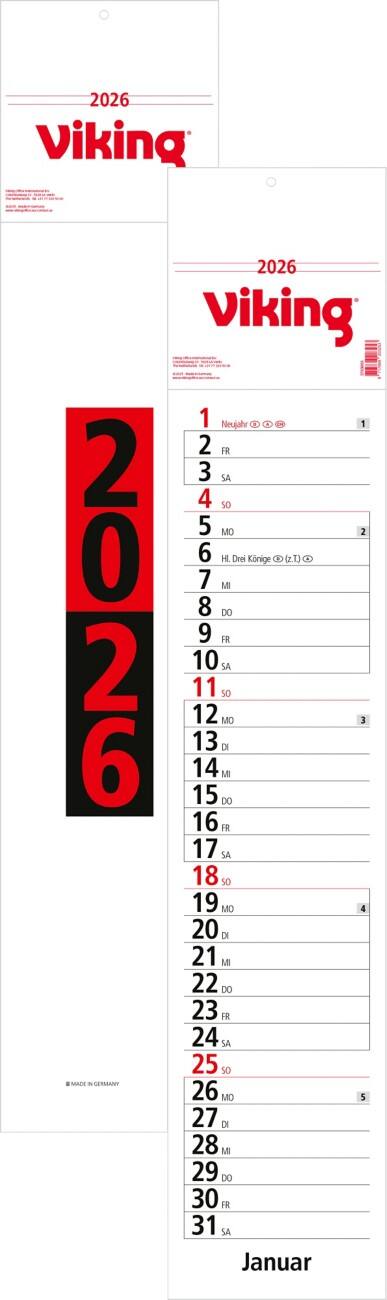 Viking Kalender 2026 1 Monat / 1 Seite Deutsch 11,8 (B) x 61 (H) cm Weiß