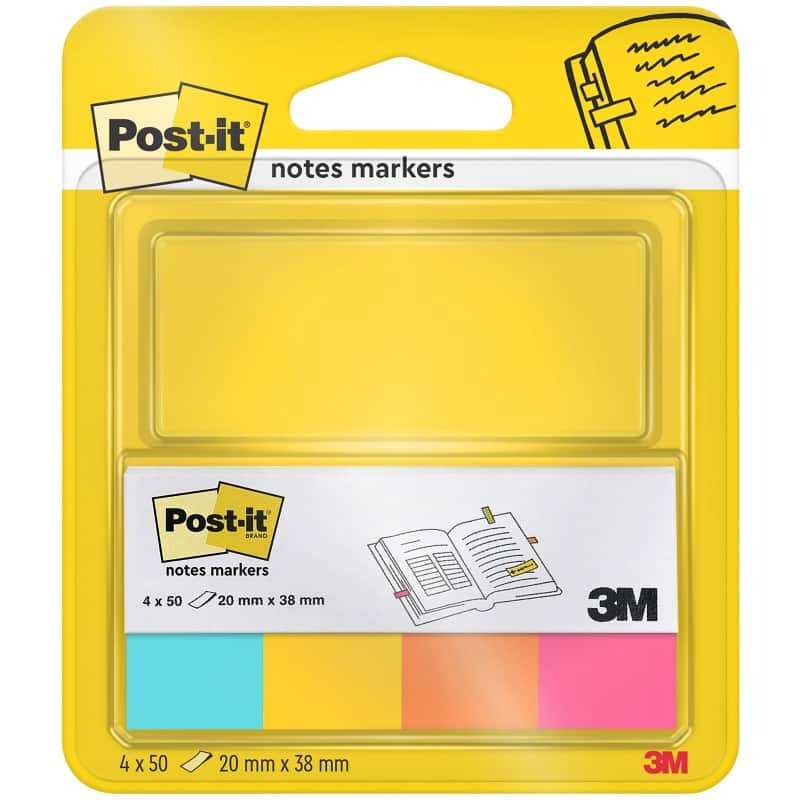 Post-it Haftmarker Rechteckig 2 x 3,8 cm Farbig sortiert Page Marker 4 Stück à 50 Streifen