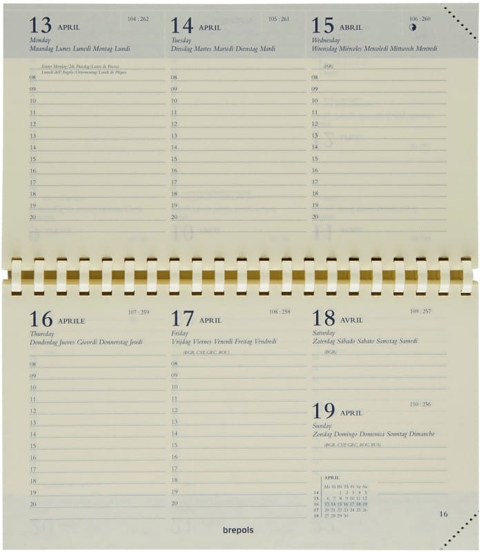 Brepols Omniplan Terminkalender Nachfüllung 2026 DIN A6 1 Woche / 2 Seiten Deutsch, Englisch, Französisch, Italienisch, Niederländisch, Spanisch Creme