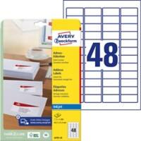 AVERY Zweckform J4791-25 Adressetiketten DIN A4 Weiß 45,7 x 21,2 mm 25 Blatt à 48 Etiketten