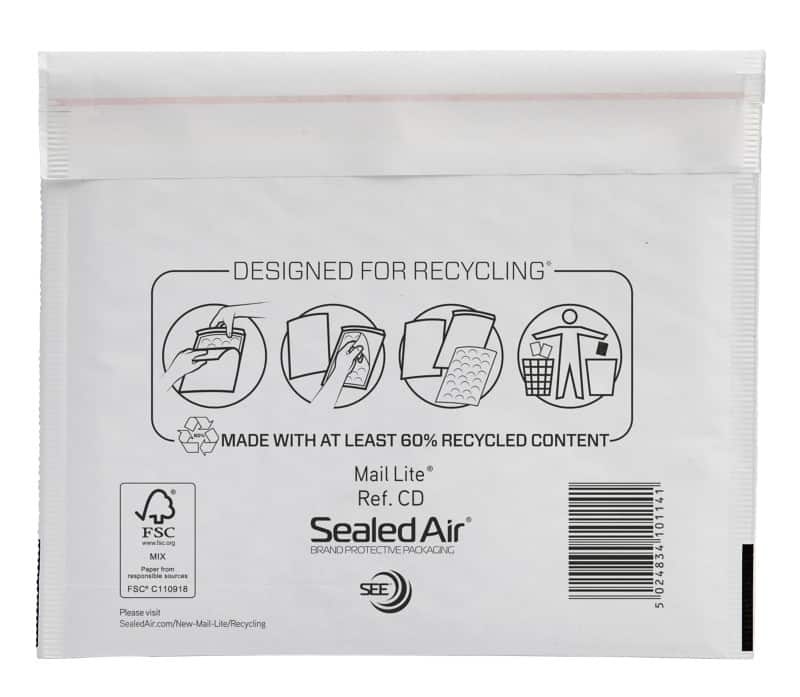 Mail Lite Luftpolster-Luftpolster-Versandtaschen CD Weiß Ohne Fenster 180 (B) x 160 (H) mm Abziehstreifen 79 g/m² 10 Stück