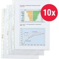 Hetzel Top Quality Prospekthüllen  DIN A4 Glasklar Transparent 110 Mikron PP (Polypropylen) Öffnung oben 11 Löcher 10 Stück