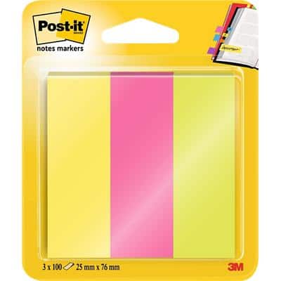 Post-it Index Haftmarker 25 x 76 mm Farbig sortiert Neon 100 x 3 Pack