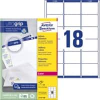 AVERY Zweckform Abziehhilfe QuickPEEL,ultragrip Adressetiketten L7161-100 haftend DIN A4 Weiß 63,5 x 46,6 mm 100 Blatt à 18 Etiketten