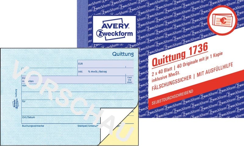 AVERY Zweckform Quittungsformulare 1736 DIN A6 quer Perforiert N/A 40 Blatt