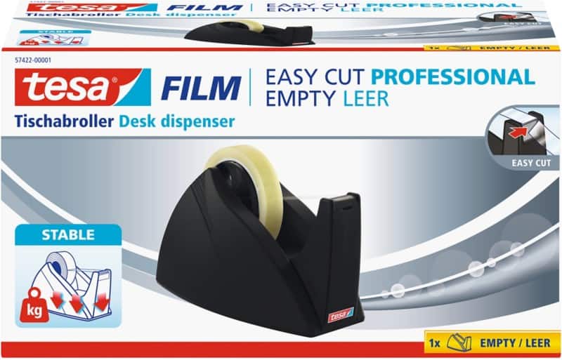 tesa Klebebandabroller tesafilm Easy Cut Professional Schwarz 25 mm (B) x 66 m (L)