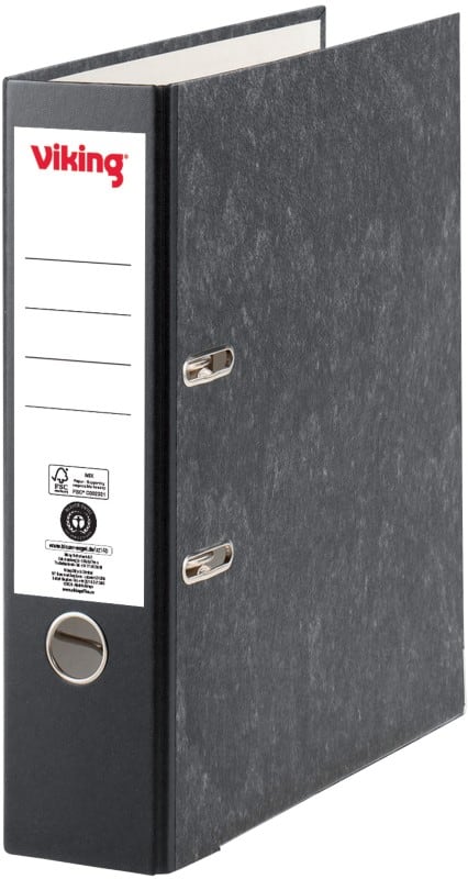 Viking Breit Ordner DIN A4 80 mm Schwarz 2 Ringe Pappkarton Wolkenmarmor Hochformat Recycled