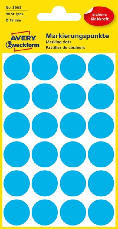 AVERY Zweckform Markierungspunkte 3005 Selbsthaftend Blau 4 Blatt à 24 Etiketten