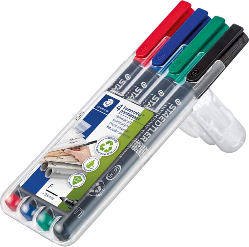 STAEDTLER Lumocolor 318 OHP-Marker 97% Recycelt Fein Rundspitze 0.6 mm Farbig sortiert Nachfüllbar 4 Stück