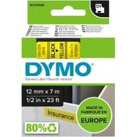 Dymo D1 S0720580 / 45018 Authentic Schriftband Selbstklebend Schwarzer Druck auf Gelb 12 mm x 7m