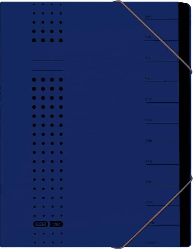 ELBA Ordnungsmappe Chic DIN A4 Dunkelblau Hartpappe mit 12 Fächern 25 x 1,5 x 31,5 cm
