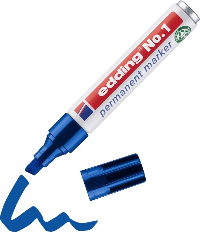 edding Nr. 1 Permanentmarker 100% Recycelt Breit Keilspitze 1 - 5 mm Blau Nachfüllbar Wasserbeständig