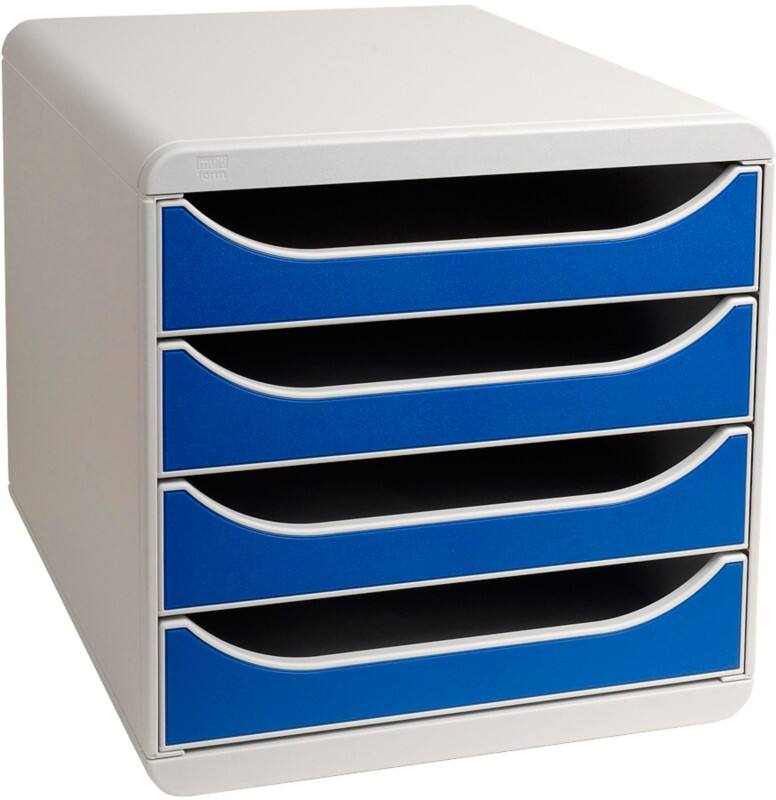Exacompta Schubladenbox PS (Polystyrol) Blau, Hellgrau 4 Schübe 27,8 x 34,7 x 26,7 cm DIN A4+