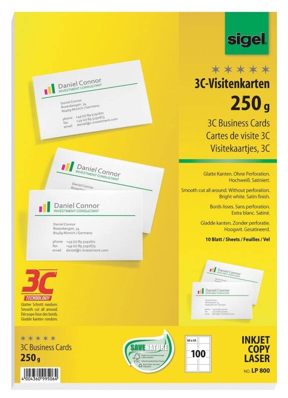 Sigel Visitenkarten 250 g/m² Weiß 10 Blatt à 10 Stück