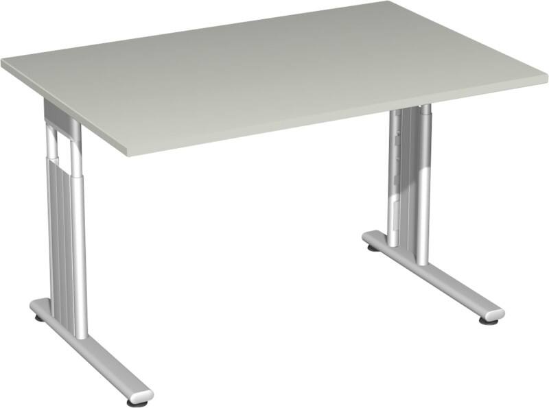 Geramöbel Speed Office Höhenverstellbar Schreibtisch Rechteckig Hellgrau Esche C-Fuß 1.200 (B) x 800 (T) x 820 (H) mm MFC (Melaminbeschichtete Spanplatte), Stahl