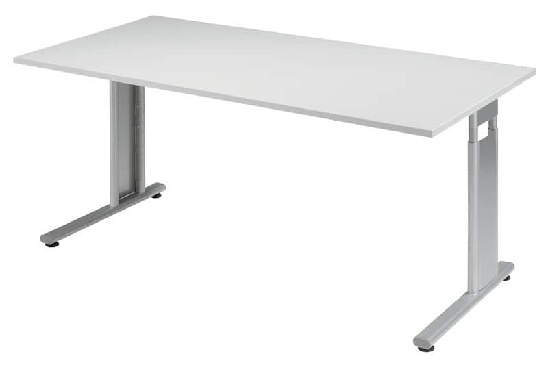 Geramöbel Speed Office Höhenverstellbar Schreibtisch Rechteckig Hellgrau Esche C-Fuß 1.600 (B) x 800 (T) x 820 (H) mm MFC (Melaminbeschichtete Spanplatte), Stahl