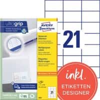 AVERY Zweckform ultragrip Universaletiketten 3652 Selbsthaftend DIN A4 Weiß 70 x 42,3 mm 100 Blatt à 21 Etiketten