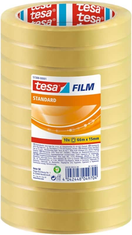 tesa Klebeband tesafilm Standard 57388 Transparent 15 mm (B) x 66 m (L) PP (Polypropylen)  10 Rollen