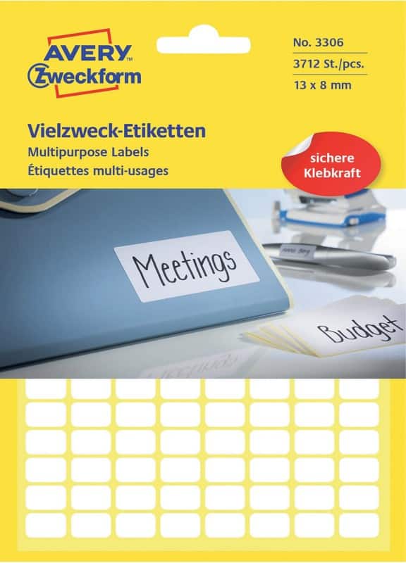 AVERY Zweckform 3306 Universaletiketten Weiß 13 x 8 mm 29 Blatt à 128 Etiketten