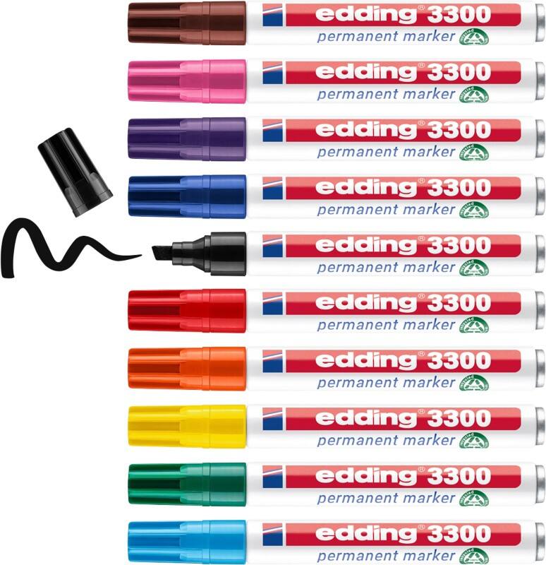 edding 3300 Permanentmarker 100% Recycelt Breit Keilspitze 1 - 5 mm Farbig sortiert Nachfüllbar Wasserbeständig 10 Stück