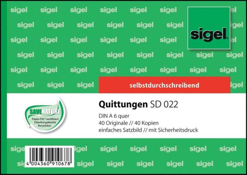 Sigel Quittungsformulare DIN A6 quer 40 Blatt
