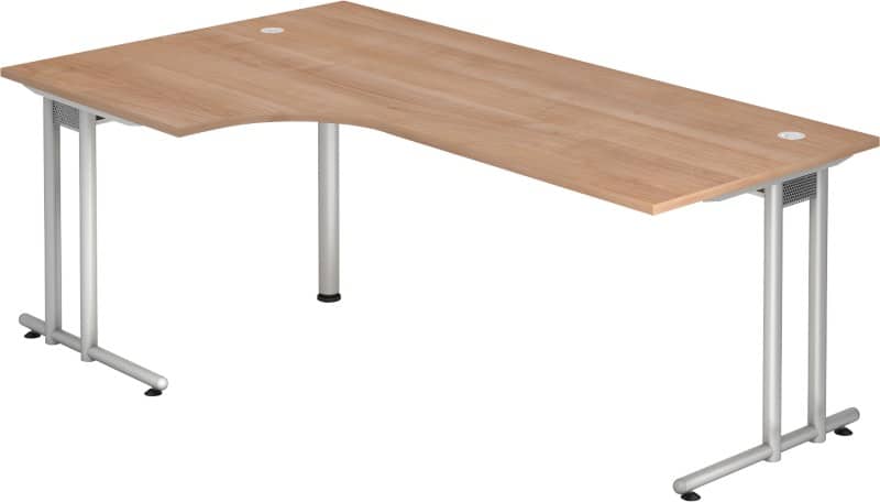 Hammerbacher Matrix VNS Eckschreibtisch Freiform Walnuss C-Fuß 2.000 (B) x 1.200 (T) x 740 (H) mm Spanplatte, Stahl