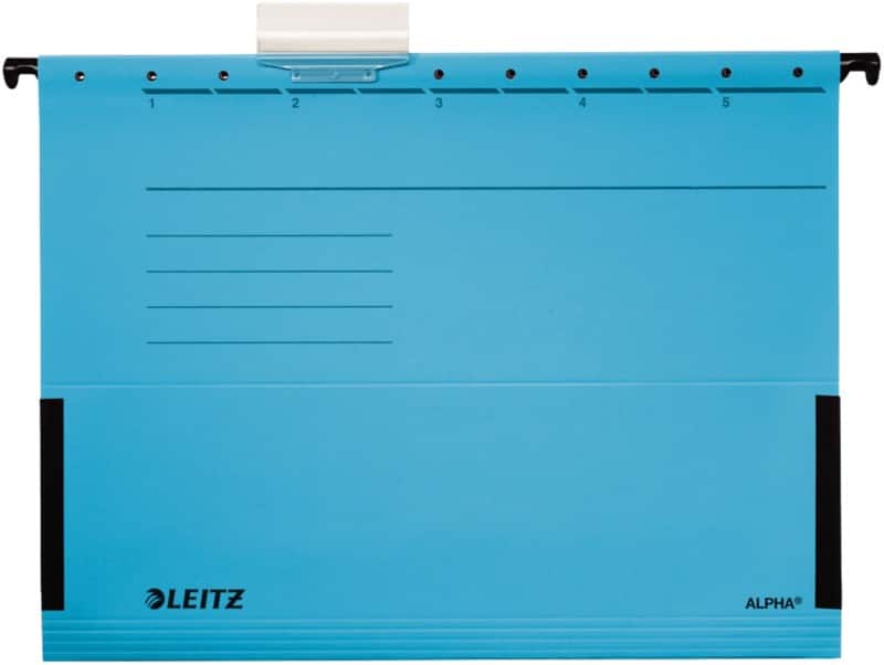 Leitz ALPHA Hängetaschen 1986 DIN A4 V-Base 15 mm 275 g/m² Blau 100% Recycelter Pendarec-Karton 5 Stück