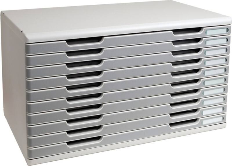 Exacompta Ablagesysteme Polystyrol Grau, Hellgrau 10 Schübe 57,6 x 35 x 32 cm DIN A3+
