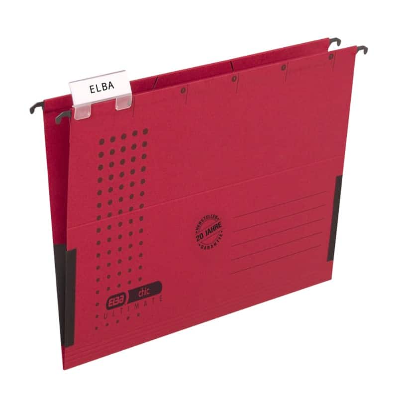 ELBA chic ULTIMATE Hängemappen DIN A4 V-Boden Rot Blauer Engel UZ56 (Recyclingkarton Schreibwaren) 5 Stück