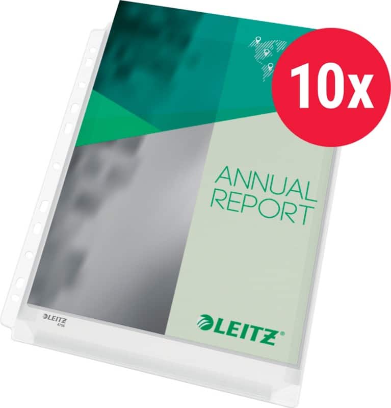 Leitz Premium Maxi Prospekthüllen DIN A4 Genarbt Transparent 170 Mikron PVC (Polyvinylchlorid) Öffnung oben 11 Löcher 47561003 10 Stück
