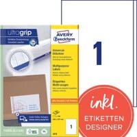 AVERY Zweckform ultragrip Universaletiketten 3418 Selbsthaftend DIN A4 Weiß 200 x 297 mm 100 Blatt à 1 Etiketten