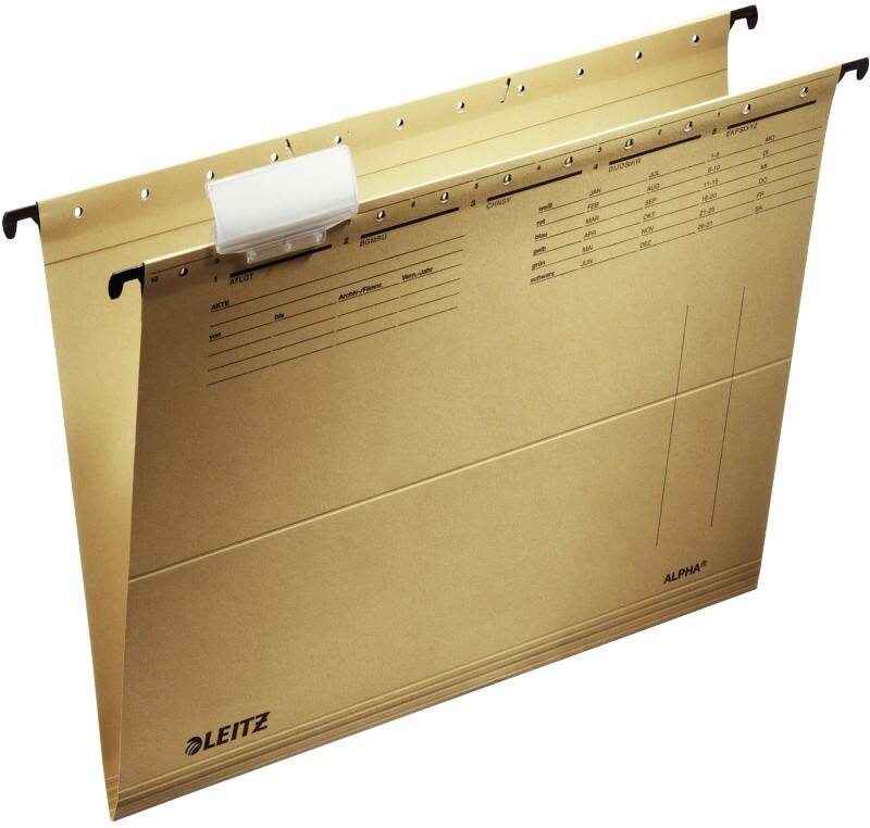 Leitz ALPHA Hängemappen 1915 DIN A4 V-Base 15 mm 250 g/m² Naturbraun 100% Recycelter Natron-Karton 25 Stück