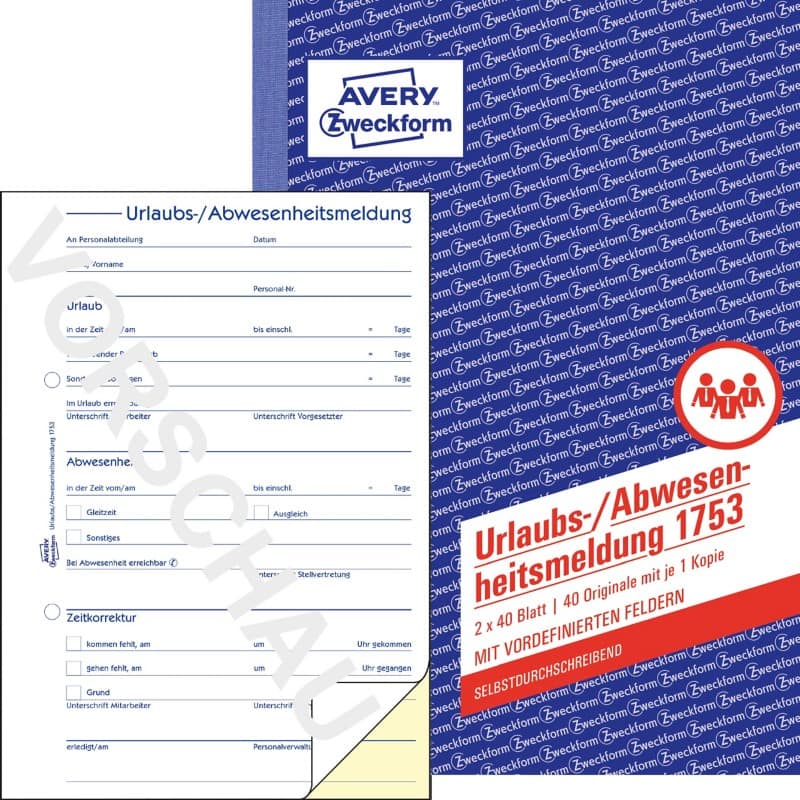 AVERY Zweckform Urlaubsantrag 1753 DIN A5 Perforiert N/A 40 Blatt