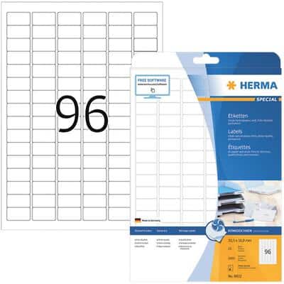 HERMA Inkjetetiketten 8832 Weiß DIN A4 30,5 x 16,9 mm 25 Blatt à 96 Etiketten