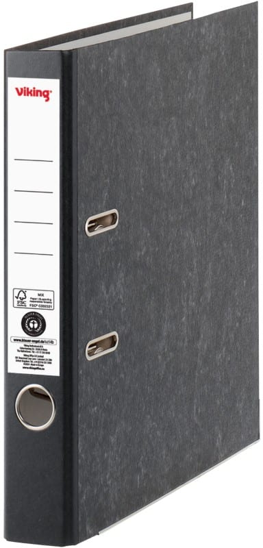 Viking Ordner DIN A4 50 mm Schwarz 2 Ringe Pappkarton Wolkenmarmor Hochformat Recycled