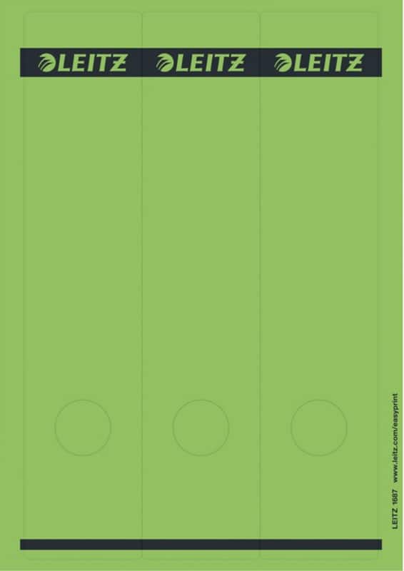Leitz PC-beschriftbare Selbstklebende Rückenschilder 1687 Lang Für Leitz 1080 Qualitäts-Ordner Grün 62 x 285 mm 75 Stück