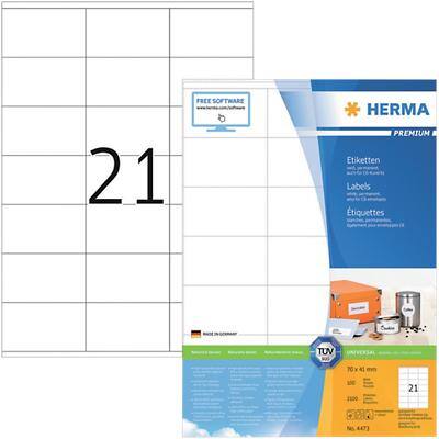 HERMA Multifunktionsetiketten Premium 4473 Weiß DIN A4 70 x 41 mm 100 Blatt à 21 Etiketten