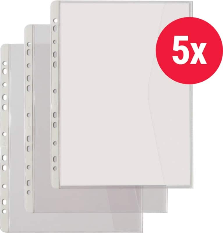 Hetzel Prospekthüllen  DIN A4+ Genarbt Transparent 140 Mikron PVC (Polyvinylchlorid) Öffnung rechts 11 Löcher 5 Stück
