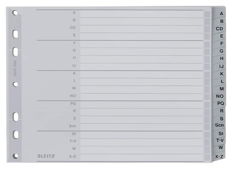 Leitz A - Z Alphabetische Register DIN A5 Grau 20-teilig PP (Polypropylen) 7 Löcher 1262