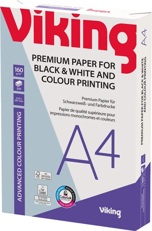 Viking Advanced Colour Printing DIN A4 Druckerpapier 160 g/m² Glatt Weiß 169 CIE 250 Blatt