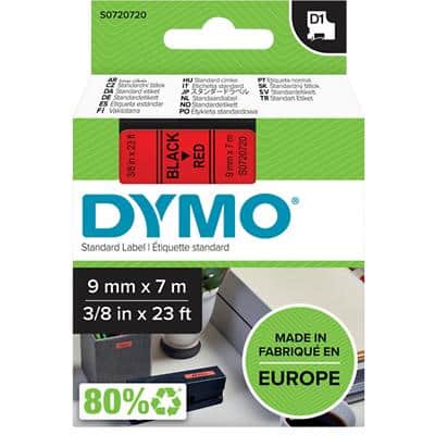 Dymo D1 S0720720 / 40917 Authentic Schriftband Selbstklebend Schwarzer Druck auf Red 9 mm x 7m
