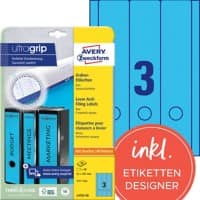 AVERY Zweckform ultragrip Ordneretiketten L4753-20 Selbsthaftend DIN A4 Blau 6,1 x 29,7 cm 20 Blatt à 3 Etiketten