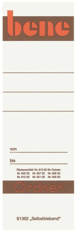Bene Rückenschilder 091362 Selbsthaftend Spezial Weiß 5,6 x 16 cm 10 Stück