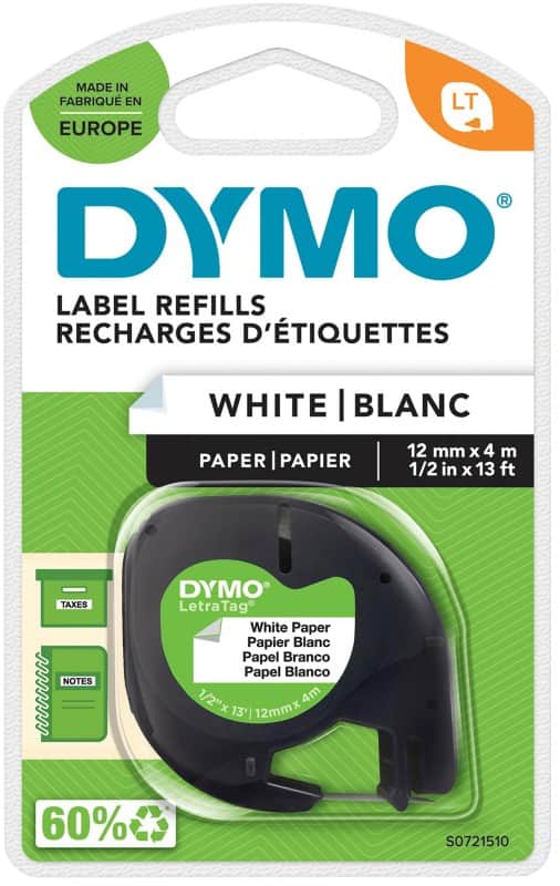 Dymo LT S0721510 / 91200 Authentic LetraTag Paper Schriftband Selbstklebend Weiß 12 mm x 4m