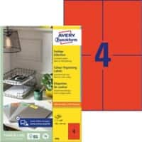 AVERY Zweckform Laser Etiketten 3456 Selbsthaftend DIN A4 Rot 105 x 148 mm 100 Blatt à 4 Etiketten