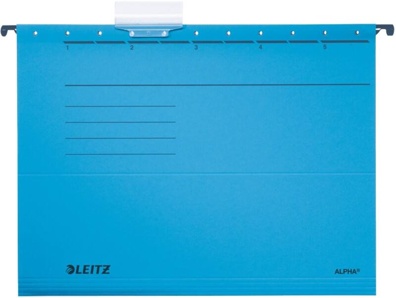 Leitz Alpha Hängemappen DIN A4 V-Boden Blau Blauer Engel UZ14b (Recyclingpapier Schreibwaren), Anteil recycelter Pappkarton 100% 5 Stück